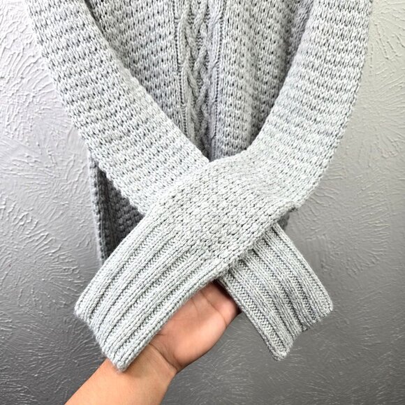 Old Navy Y2k Hooded Sweater Gray Lambswool Rabbit Hair Preppy Chunky Cable Knit - Picture 7 of 13